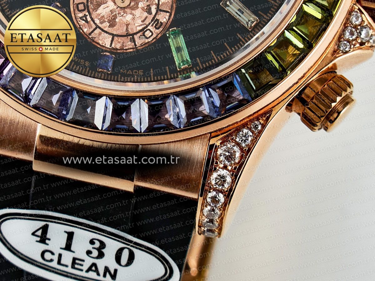 Rolex Daytona 116595 RBOW Clean RG 1:1 Best Edition 904L Rainbow Black Diamonds Dial on Black Rubber Strap SA4130 - Görsel 14