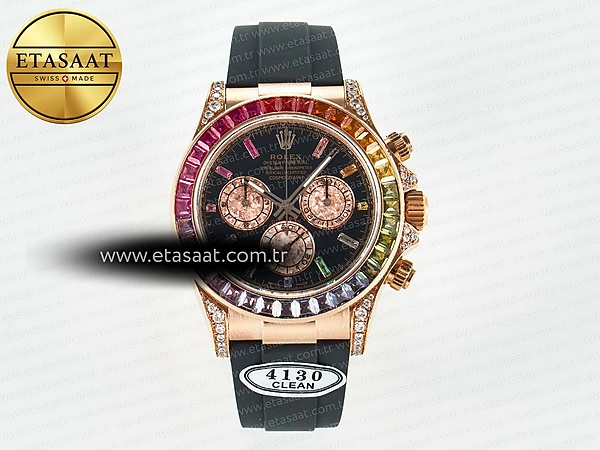 Rolex Daytona 116595 Gökkuşağı Clean RG 904L SA4130 Eta Saat - 1:1 Süper Klon Replika Saat