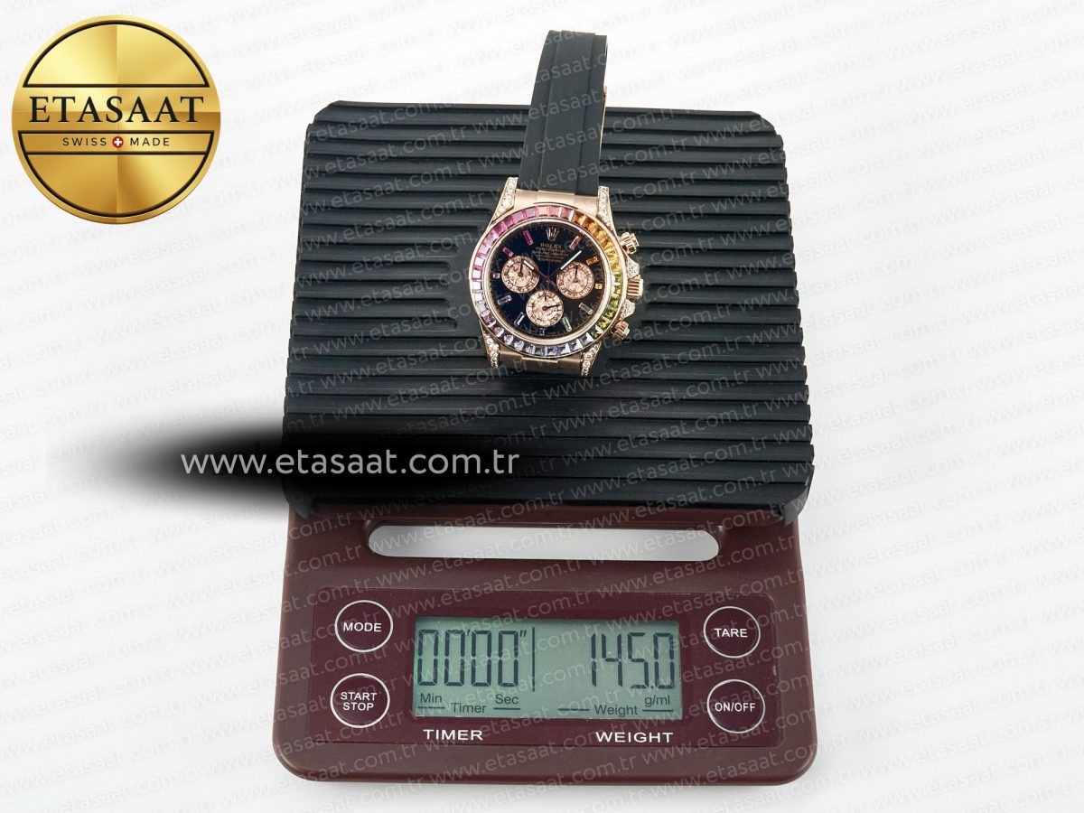 Rolex Daytona 116595 RBOW Clean RG 1:1 Best Edition 904L Rainbow Black Diamonds Dial on Black Rubber Strap SA4130 - Görsel 35