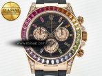Rolex Daytona 116595 RBOW Clean RG 1:1 Best Edition 904L Rainbow Black Diamonds Dial on Black Rubber Strap SA4130 - Görsel 4