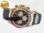 Rolex Daytona 116595 RBOW Clean RG 1:1 Best Edition 904L Rainbow Black Diamonds Dial on Black Rubber Strap SA4130 - Görsel 9