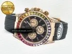 Rolex Daytona 116595 RBOW Clean RG 1:1 Best Edition 904L Rainbow Black Diamonds Dial on Black Rubber Strap SA4130 - Görsel 9