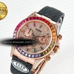 Rolex Daytona 116595 RBOW Clean RG 1:1 Best Edition 904L Rainbow Diamonds Dial on Black Rubber Strap SA4130