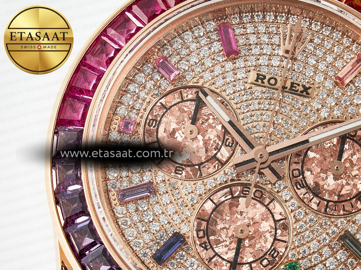 Rolex Daytona 116595 RBOW Clean RG 1:1 Best Edition 904L Rainbow Diamonds Dial on Black Rubber Strap SA4130 - Görsel 10