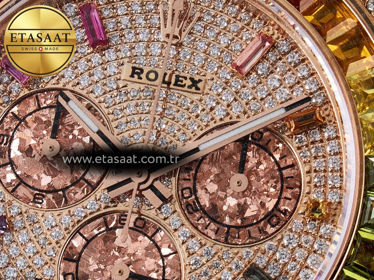 Rolex Daytona 116595 RBOW Clean RG 1:1 Best Edition 904L Rainbow Diamonds Dial on Black Rubber Strap SA4130 - Görsel 11