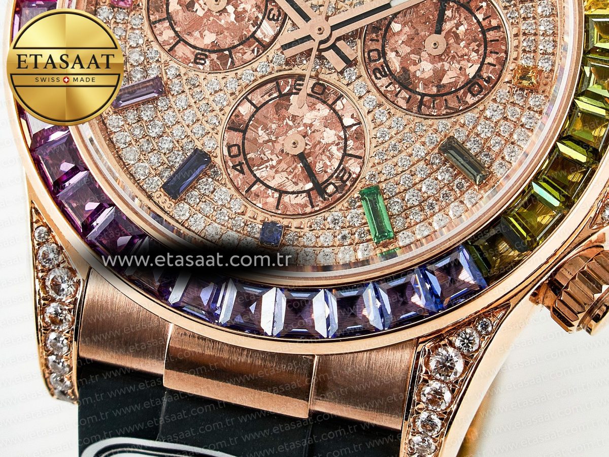 Rolex Daytona 116595 RBOW Clean RG 1:1 Best Edition 904L Rainbow Diamonds Dial on Black Rubber Strap SA4130 - Görsel 13