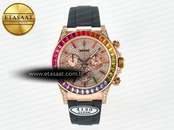 Rolex Daytona 116595 Gökkuşağı Clean RG 904L Pırlantalı Eta Saat - 1:1 Süper Klon Replika Saat