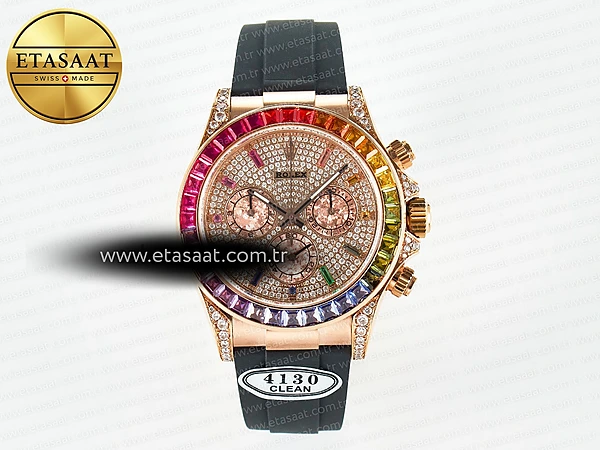 Rolex Daytona 116595 Gökkuşağı Clean RG 904L Pırlantalı Eta Saat - 1:1 Süper Klon Replika Saat