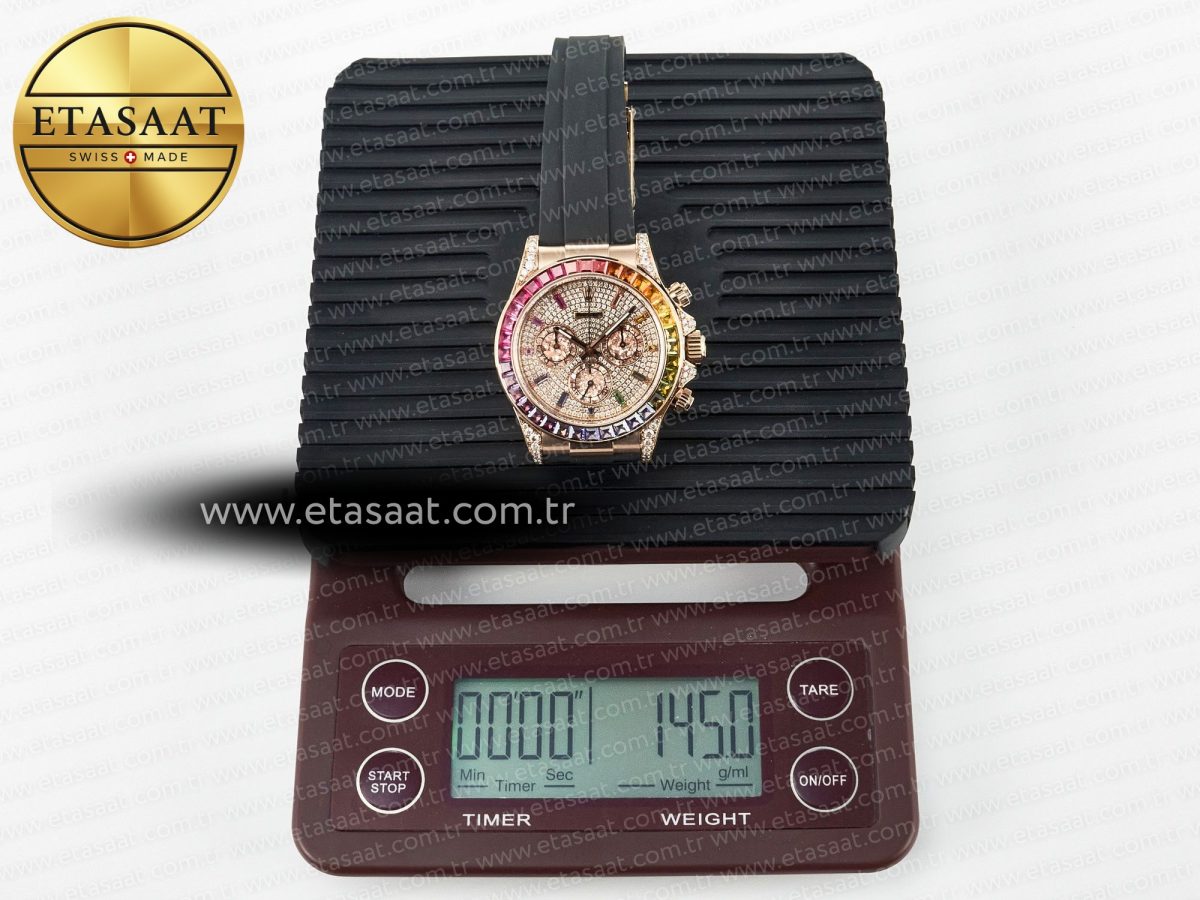 Rolex Daytona 116595 RBOW Clean RG 1:1 Best Edition 904L Rainbow Diamonds Dial on Black Rubber Strap SA4130 - Görsel 34