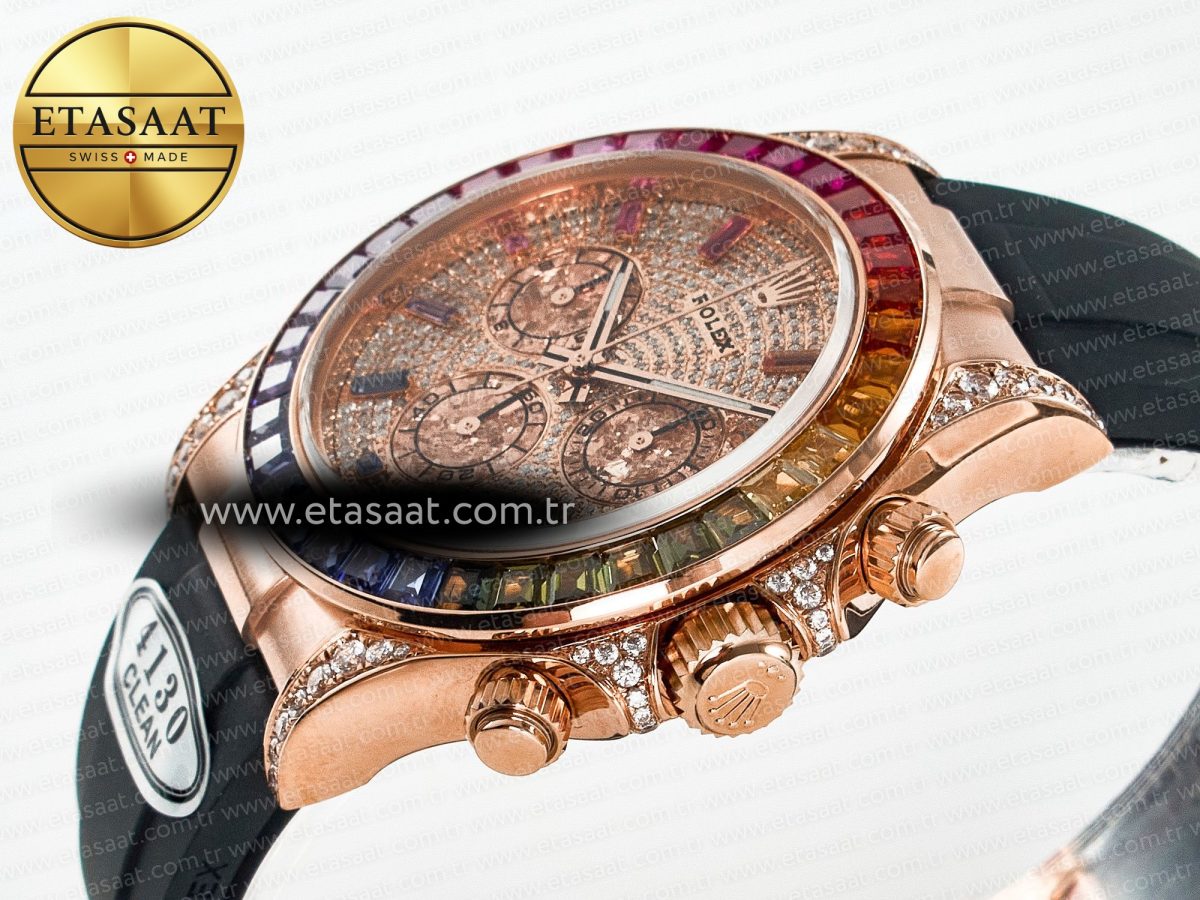 Rolex Daytona 116595 RBOW Clean RG 1:1 Best Edition 904L Rainbow Diamonds Dial on Black Rubber Strap SA4130 - Görsel 6