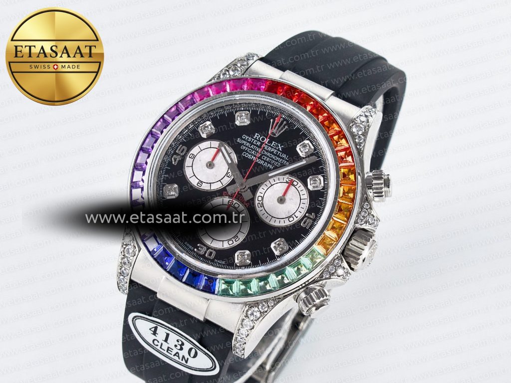 daytona 116599 rbow clean ss 11 best edition 904l rainbow black diamonds dial on black rubber strap sa41302