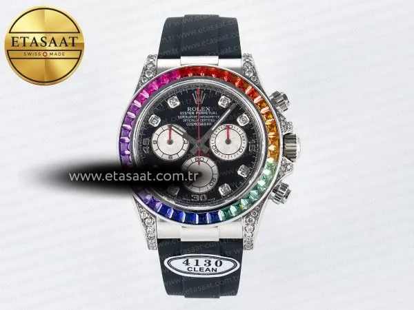 Rolex Daytona 116599 Siyah Pırlantalı SA4130 Eta Saat - 1:1 Süper Klon Replika Saat