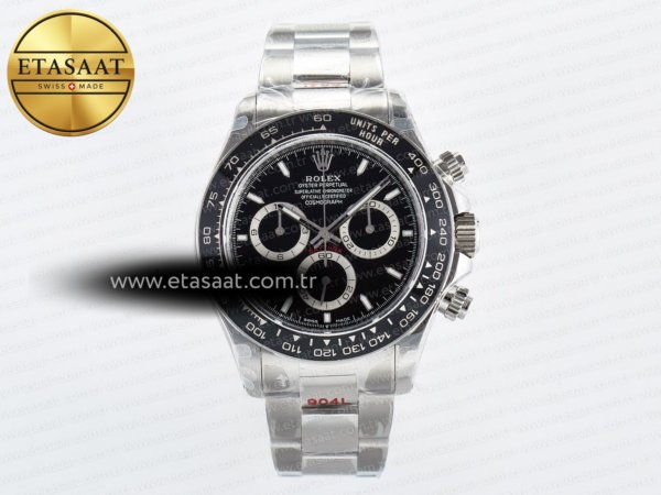 Rolex Daytona 126500 QF Siyah Kadran Kayış SH4131 Eta Saat - 1:1 Süper Klon Replika Saat