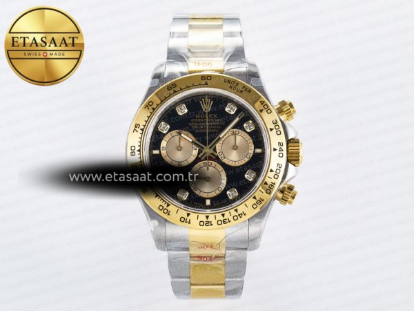 Rolex Daytona 126503 QF Siyah/Altın Kadran SH4131 Eta Saat - 1:1 Süper Klon Replika Saat
