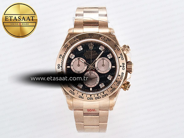 Rolex Daytona 126505 QF Siyah/RG Pırlantalı Kadran SH4131 Eta Saat - 1:1 Süper Klon Replika Saat