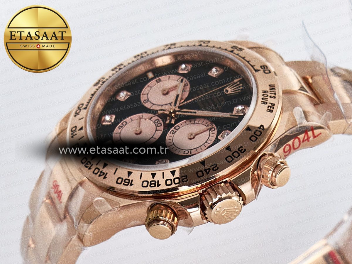 Rolex Daytona 126505 QF 1:1 Best Edition Black/RG Diamonds Dial on RG Braclet SH4131 V5 - Görsel 6