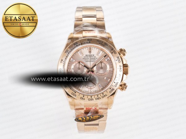 Rolex Daytona 126505 RG QF Pembe Altın Kadran Kristal Ağır Kasa Eta Saat - 1:1 Süper Klon Replika Saat