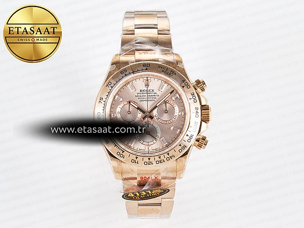 Rolex Daytona 126505 RG QF Pembe Altın Kadran Kristal Ağır Kasa Eta Saat - 1:1 Süper Klon Replika Saat