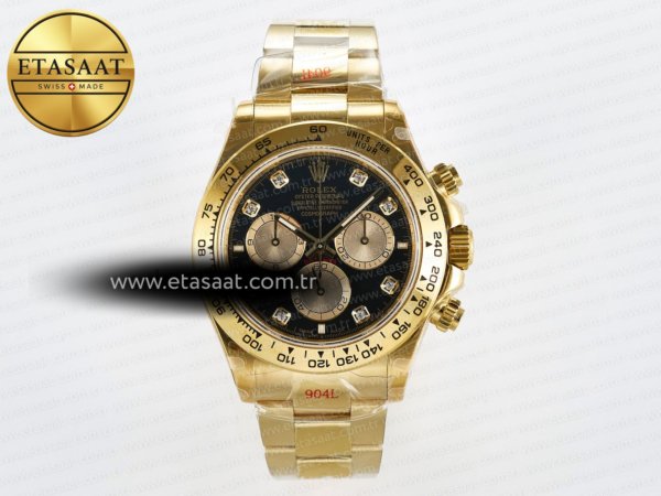 Rolex Daytona 126508 Pırlantalı YG Bilezik SH4131 Eta Saat - 1:1 Süper Klon Replika Saat