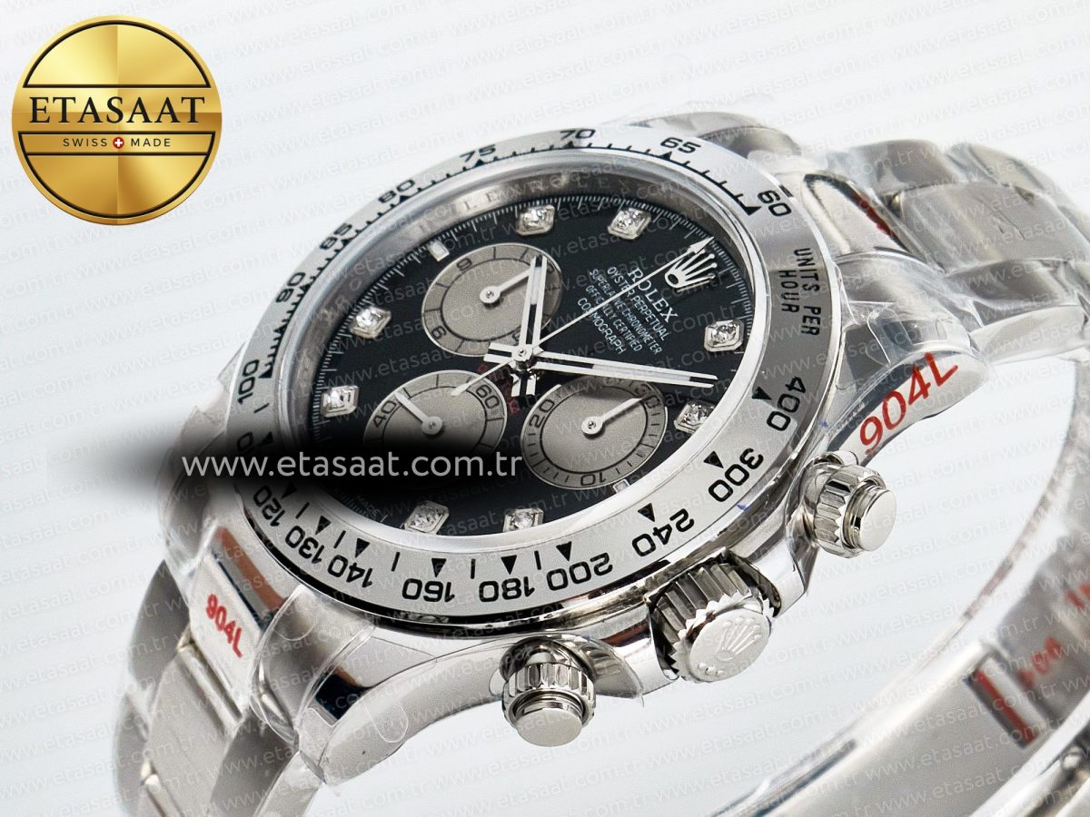 Rolex Daytona 126509 QF 1:1 Best Edition Black/Silver Diamonds Dial on SS Braclet SH4131 V5 - Görsel 6