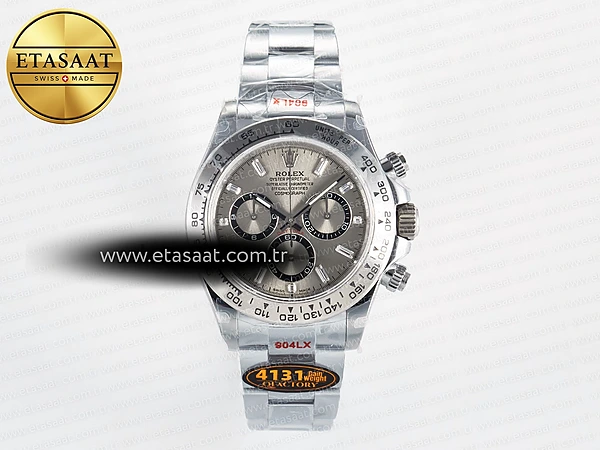 Rolex Daytona 126509 QF Gri Pırlantalı Kristal Ağır Kasa Eta Saat - 1:1 Süper Klon Replika Saat