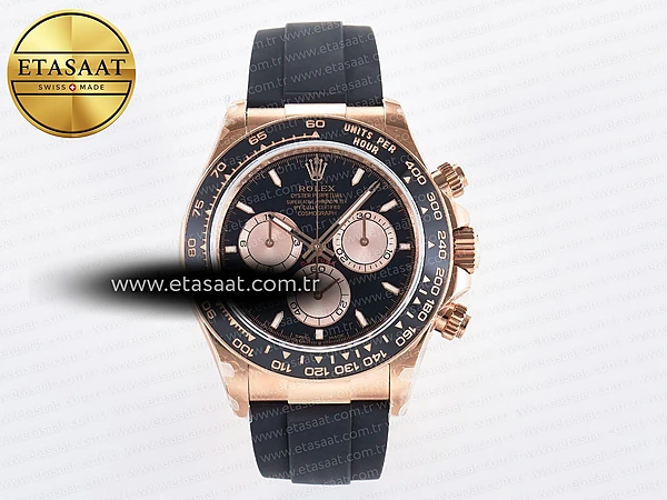 Rolex Daytona 126515 QF Siyah/RG Kadran Oysterflex SH4131 Eta Saat - 1:1 Süper Klon Replika Saat