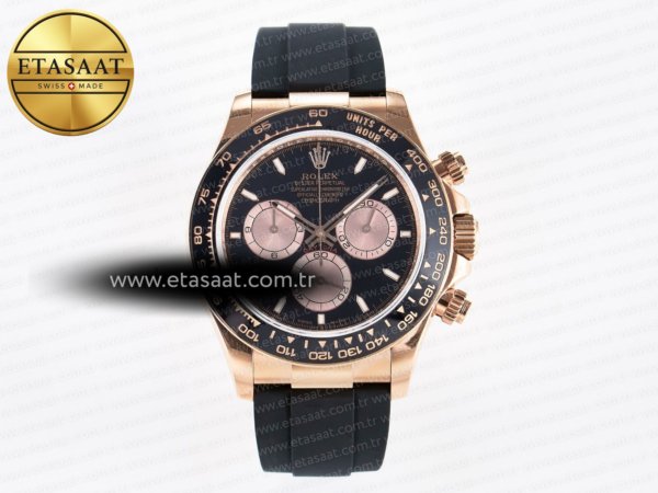 Rolex Daytona 126515 QF Siyah/RG Kadran Oysterflex Ağır Eta Saat - 1:1 Süper Klon Replika Saat