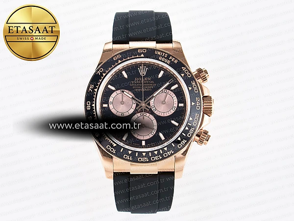 Rolex Daytona 126515 QF Siyah/RG Kadran Oysterflex Ağır Eta Saat - 1:1 Süper Klon Replika Saat