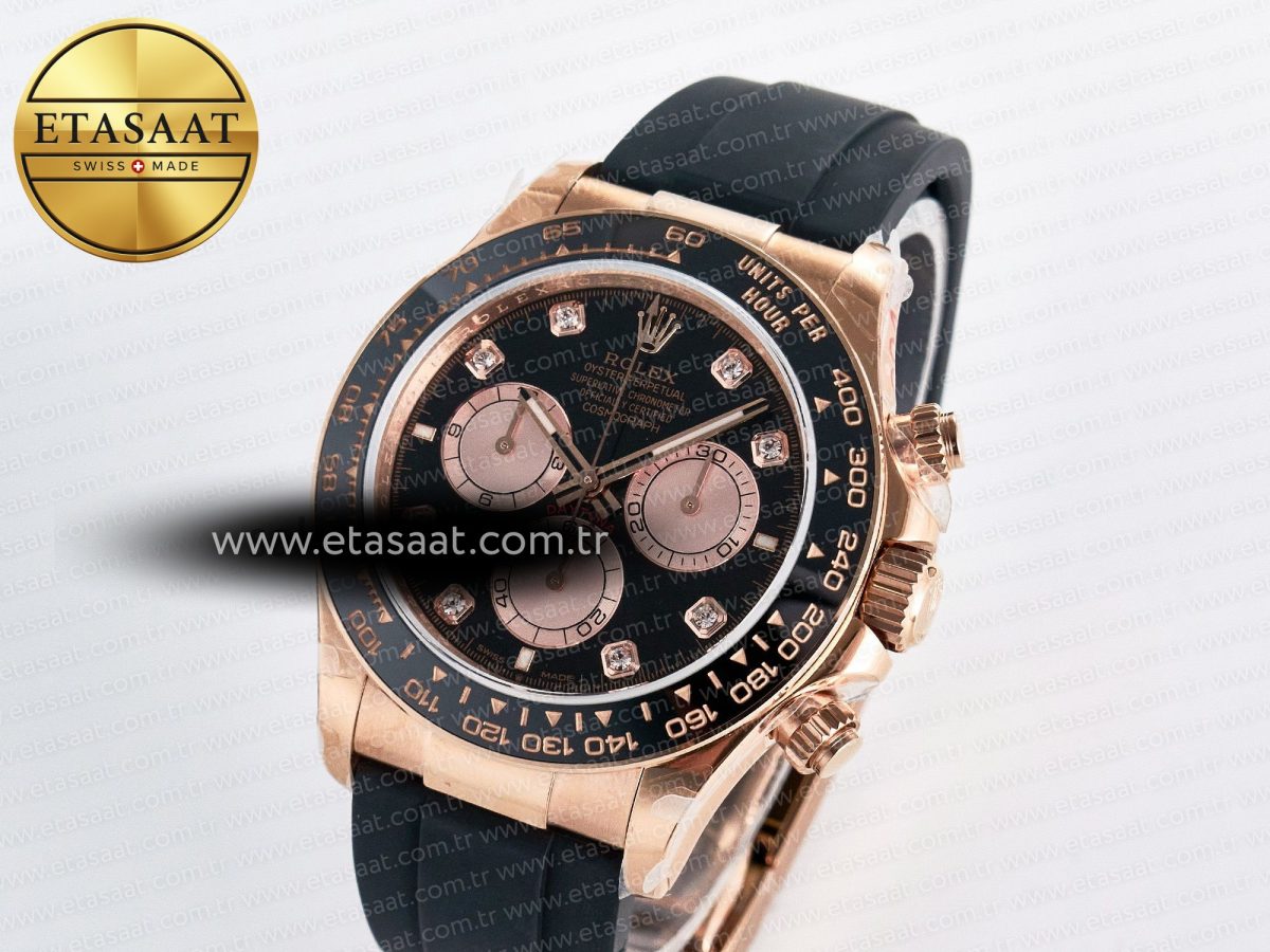 Rolex Daytona 126515 QF 1:1 Best Edition Black/RG Diamonds Dial on Oysterflex Strap SH4131 V5 - Görsel 2