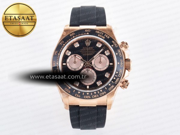 Rolex Daytona 126515 QF Siyah/RG Pırlantalı Kadran SH4131 Eta Saat - 1:1 Süper Klon Replika Saat