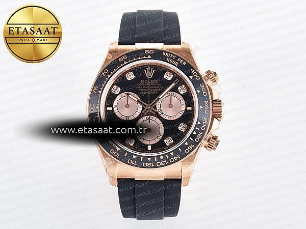 Rolex Daytona 126515 QF Siyah/RG Pırlantalı Kadran SH4131 Eta Saat - 1:1 Süper Klon Replika Saat