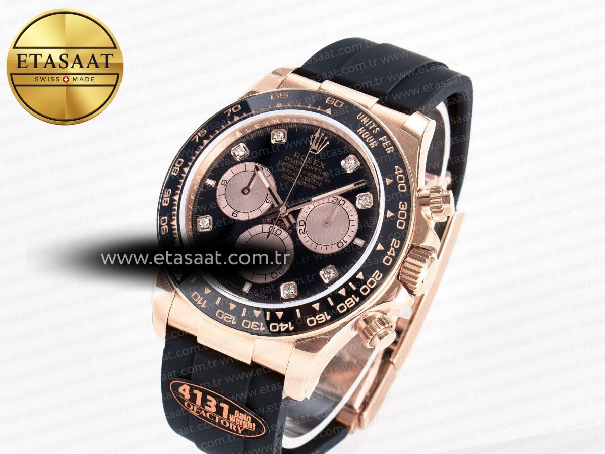 Rolex Daytona 126515 QF 1:1 Best Edition Black/RG Diamonds Dial on Oysterflex Strap SH4131 V6（Gain Weight） - Görsel 1