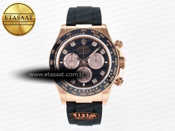 Rolex Daytona 126515 QF Siyah/RG Pırlantalı Kadran Ağır Eta Saat - 1:1 Süper Klon Replika Saat