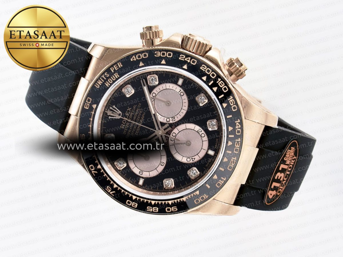 Rolex Daytona 126515 QF 1:1 Best Edition Black/RG Diamonds Dial on Oysterflex Strap SH4131 V6（Gain Weight） - Görsel 9