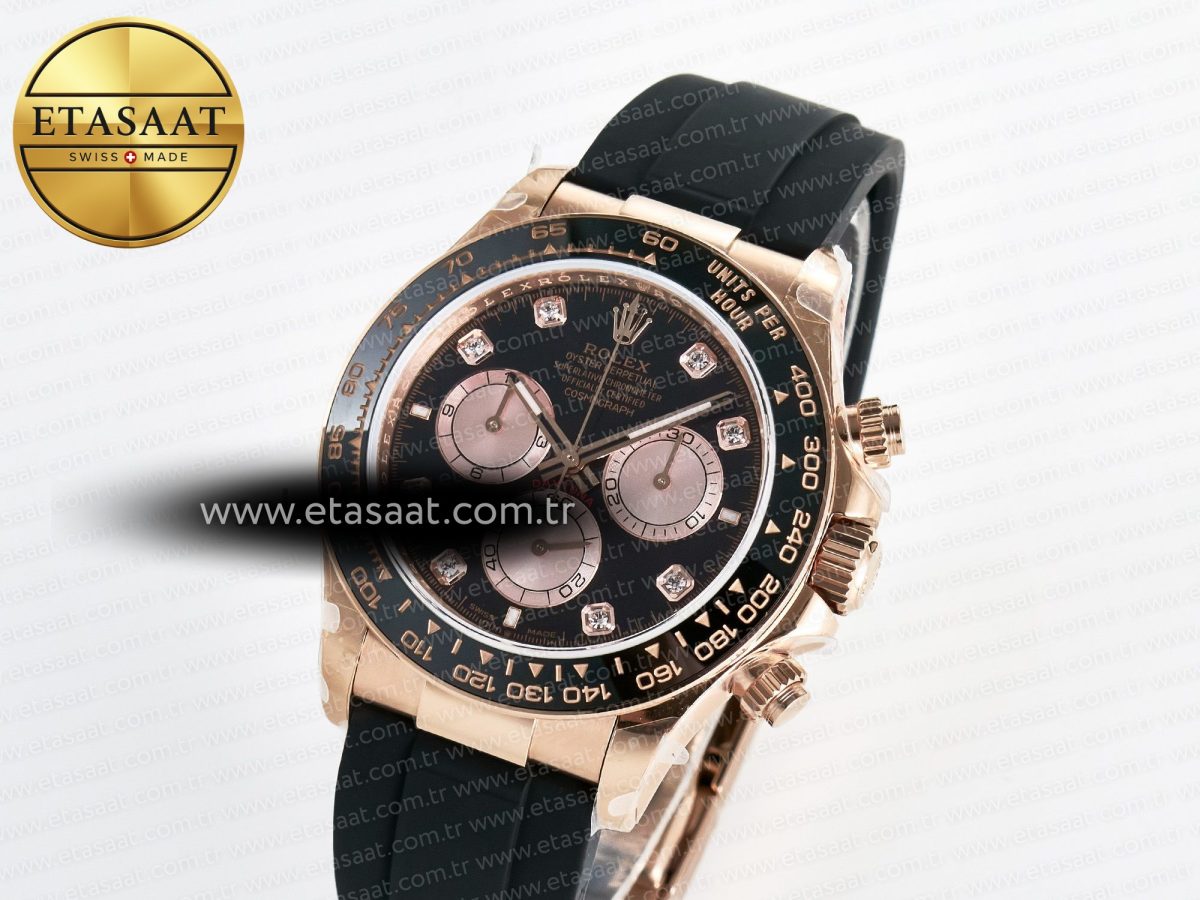 Rolex Daytona 126515 QF 1:1 Best Edition RG/Black Diamonds Dial on Oysterflex Strap QF4131 V10 (48 Hours Power Reserve) - Görsel 1