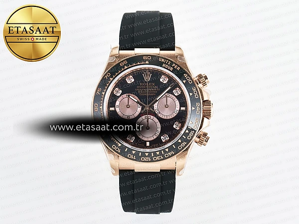 Rolex Daytona 126515 QF RG/Siyah Pırlanta Kadran Reserve Eta Saat - 1:1 Süper Klon Replika Saat