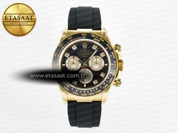 Rolex Daytona 126518 QF Siyah/YG Pırlantalı Kadran Reserve Eta Saat - 1:1 Süper Klon Replika Saat