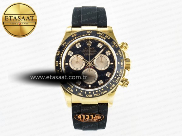 Rolex Daytona 126518 QF Siyah/YG Pırlantalı Kadran Ağır Eta Saat - 1:1 Süper Klon Replika Saat