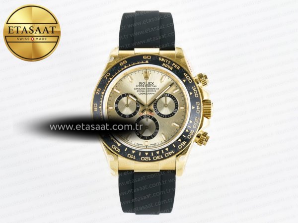 Rolex Daytona 126518 QF Altın Kadran Oysterflex Reserve Eta Saat - 1:1 Süper Klon Replika Saat