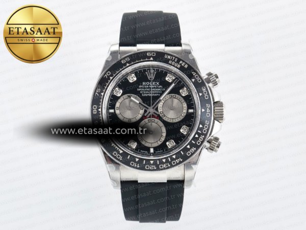 Rolex Daytona 126519 QF Siyah/Gümüş Pırlantalı SH4131 Eta Saat - 1:1 Süper Klon Replika Saat