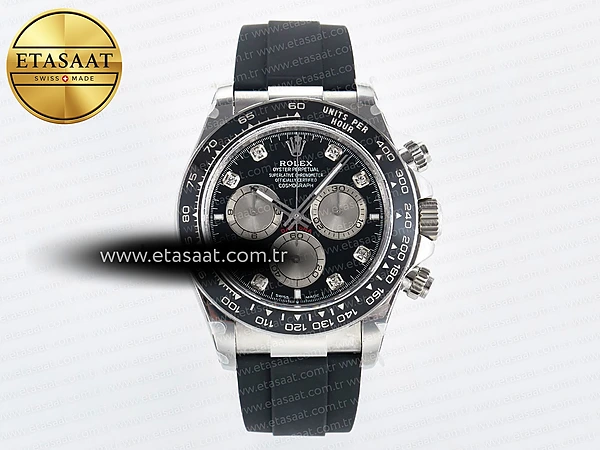 Rolex Daytona 126519 QF Siyah/Gümüş Pırlantalı SH4131 Eta Saat - 1:1 Süper Klon Replika Saat