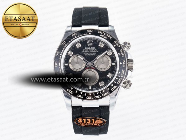 Rolex Daytona 126519 Siyah/Gümüş Pırlantalı SH4131 Eta Saat - 1:1 Süper Klon Replika Saat