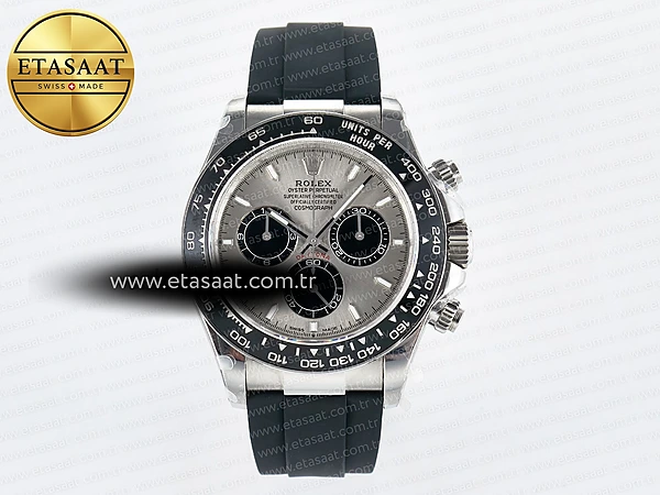 Rolex Daytona 126519 QF Gri/Siyah Kadran Oysterflex SH4131 Eta Saat - 1:1 Süper Klon Replika Saat