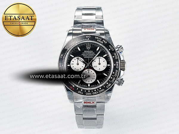 Rolex Daytona 126529 QF Siyah Kadran Çelik 904L V8 QF4132 Eta Saat - 1:1 Süper Klon Replika Saat