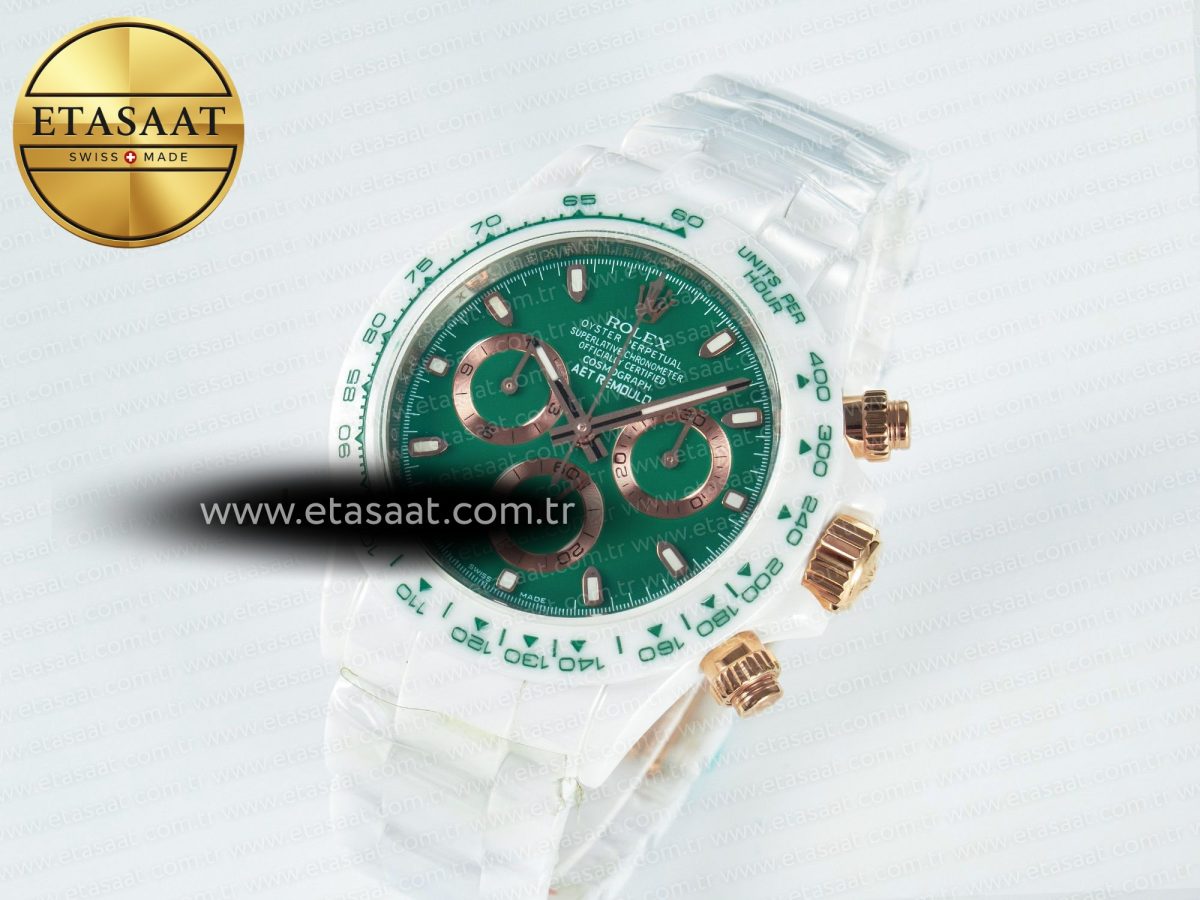 Rolex Daytona AET White Ceramic Case and Bracelet Green Dial N6F Best Edition SA4130 - Görsel 2
