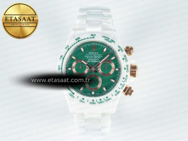 Rolex Daytona Aet Beyaz Seramik Yeşil Kadran N6F SA4130 Eta Saat - 1:1 Süper Klon Replika Saat