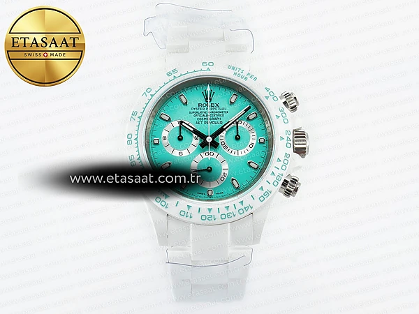 Rolex Daytona Aet Beyaz Solid Seramik Avokado Yeşil SH4130 Eta Saat - 1:1 Süper Klon Replika Saat