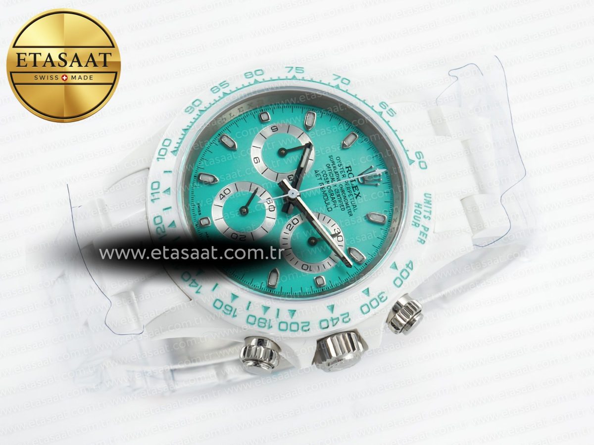 Rolex Daytona AET White Solid Ceramic Case and Bracelet Avocado Green Dial ZF 1:1 Best Edition SH4130 - Görsel 8