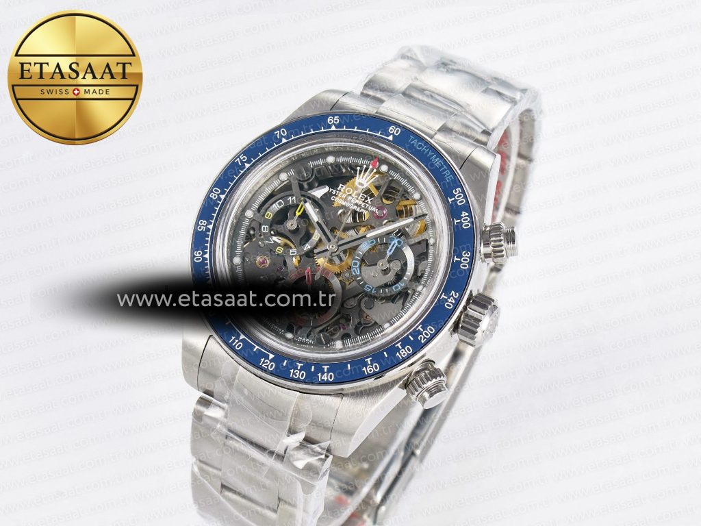 daytona artisans skeleton ss adgf best edition blue ceramic bezel skeleton dial on ss oyster bracelet sa41301