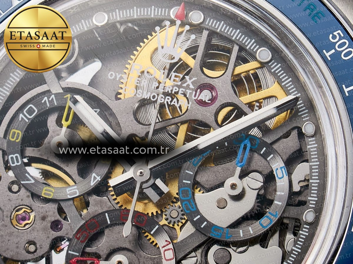 Rolex Daytona Artisans Skeleton SS ADGF Best Edition Blue Ceramic Bezel Skeleton Dial on SS Oyster Bracelet SA4130 - Görsel 11